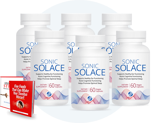 Six bottles of Sonic Solace with two bonus ebooks